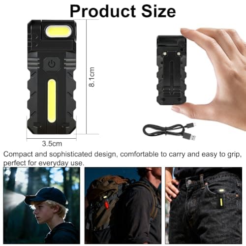 Aolso Rechargeable Torch, 500 Lumens Super Bright EDC Small Torch with Magnetic Base, 180° Rotatable Flashlight, USB-C, Pocket Flashlight for Headlamp Use, Rescue, Camping[Energy Class A] — view 2