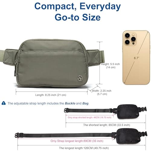 Pander Nylon Fanny Pack Belt Bag for Women with 5 Zipper Pockets, Grey Sage, [8.25"(21cm)L x 2.25"(5.7cm)W x 5.5"(14cm)H] — view 3