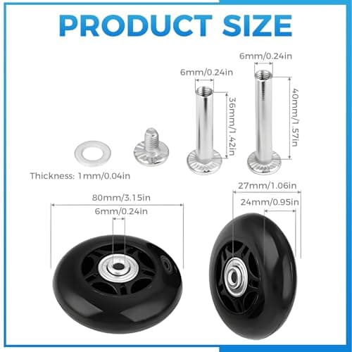 Mtsooning 2Pcs Suitcase Wheels Replacement,80x24mm Luggage Wheels — view 2