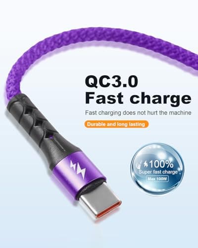 SIQIWO 4 in 1 USB C Charger Cable, 3A Fast Charging Type C Cord 1.2M Purple — view 3