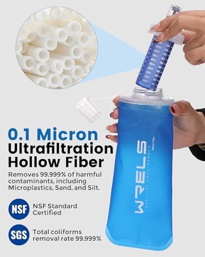 WRELS Collapsible Water Filter Bottle,500ml Ultralight Soft Flask with Filter for Camping, Hiking,Backpacking,Trail Running — view 3
