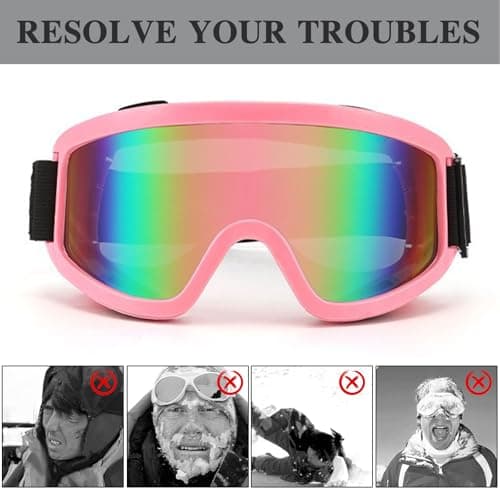 KASESSS Ski Goggles for Men, Anti-Fog Ski Goggles Womens, Anti-Glare Skiing Goggles, Adjustable Ski Glasses, Ski Googles Over Glasses, Snow Goggles UV Protection for Skiing Snowboarding (Pink) — view 4