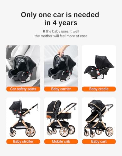 YAZOCO 3 in 1 Prams, Pushchair with Height Adjustable Handle, Travel System Pram with Changing Bag, Baby Stroller with Aluminum Frame for Newborn 0-4 Years (XX1 Blue) — view 3