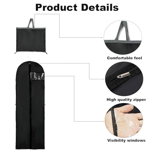 Dress Bags Covers Long, Clothes Covers, Lightweight Eco Friendly Long Dress Bags Covers with Zip Waterproof Breathable Garment Storage Bags for Storage and Travel(Black) — view 3