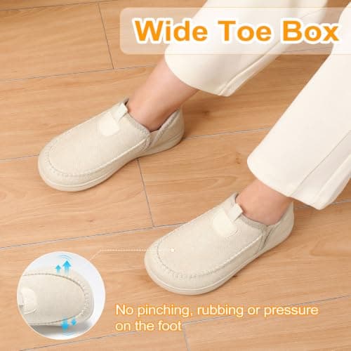 JOINFREE Womens Indoor Slippers Wide Toe Box Memory Foam Beige — view 4