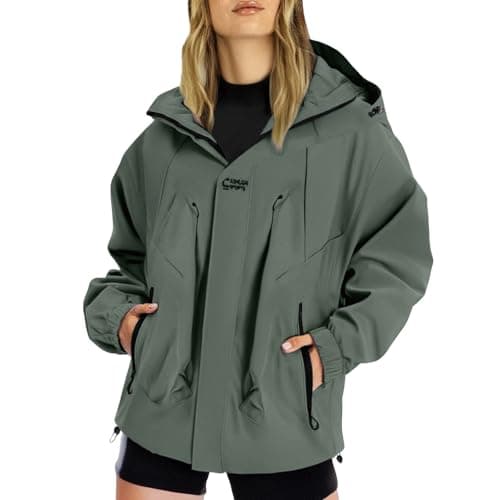 Gkojhj Womens Waterproof Rain Jacket Hooded Lightweight Windproof Raincoat Oversized Outdoor Windbreaker with Zipper Pockets Windbreaker Outdoor Wind Proof Warm Trench Coats