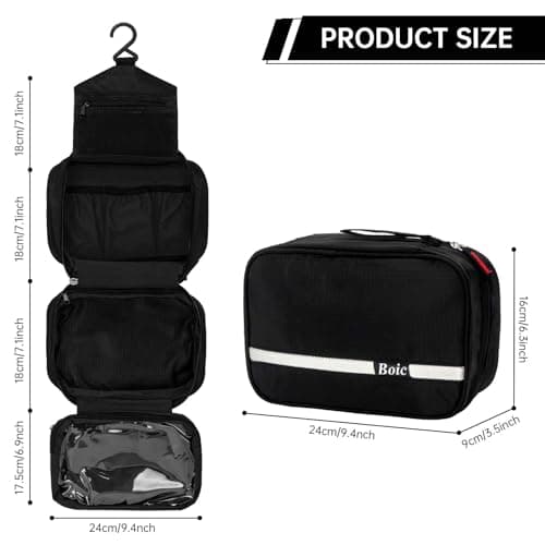 Boic Hanging Toiletry Bag, Waterproof Small Toiletry Wash Bag, Black, M — view 3