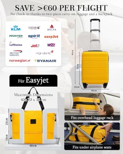 COOLIFE 55×40×20 Cabin Suitcase+40x25(36)x20cm Expandable Ryanair Cabin Bag — view 2
