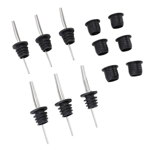 Brrnoo 12 Pack Bottle Pour Spouts with Adapters, Stainless Steel Liquor Pour Spouts with Rubber Stopper, Universal Wine & Olive Oil Bottle Pourers for Bar, Kitchen, Whiskey, Syrup
