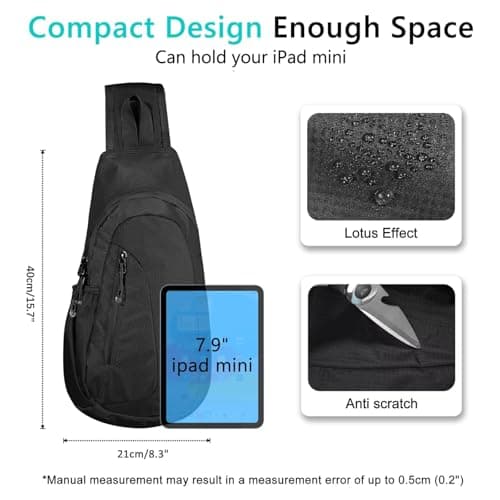 TITECOUGO Small Sling Bag Lightweight Crossbody Bag for Women Rucksack for Men Running Backpack Travel Chest Pack Shoulder Daypack for Hiking Outdoor Gym Work Sports Black/Black — view 4