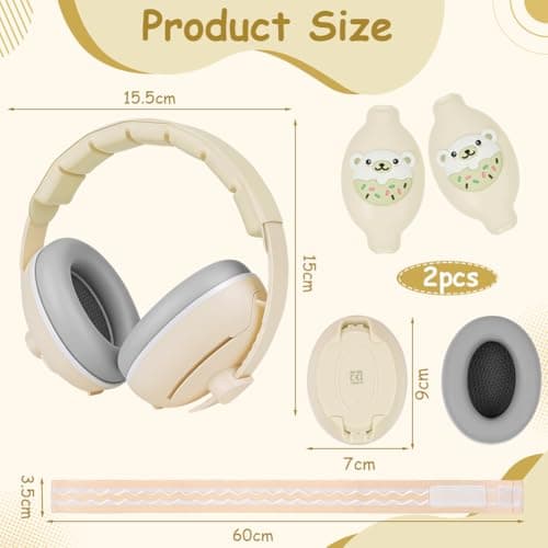 Adiwo 2-in-1 Baby Ear Defender, Non-Slip Baby Headphones, Noise Canceling Headphone & Headband for Babies, Ultra-Soft and Adjustable to 0-48 Months, Hearing Protection for Sleep Travel, Beige — view 2