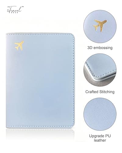 toTravelGear Passport Holder for Travel Essentials,RFID Blocking Passport Cover Case for Travel Accessories,Travel Wallet for Women Men, Light Blue, 5.5 x 4 inches, Minimalist — view 5