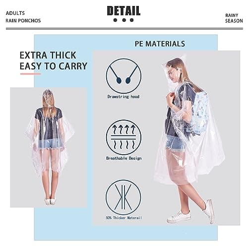 TUNCHMO Disposable Rain Ponchos for Adults 6 Pack Extra Thick — view 4