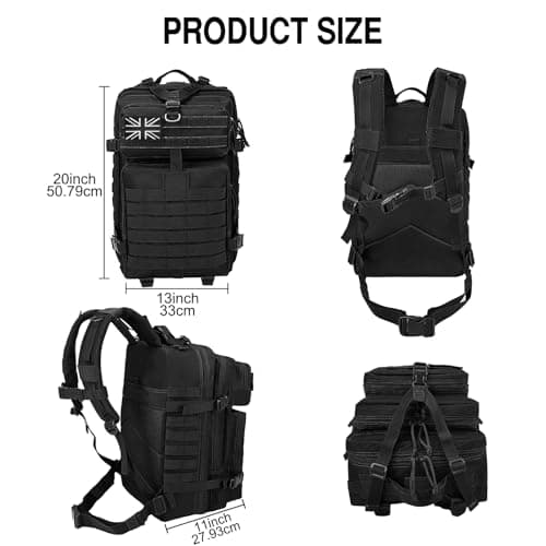 WOLT | Tactical Backpack for Men 45L Military Backpack Large 3 Day Molle Assault Pack Rucking Backpack for Survival Hiking, Black — view 2