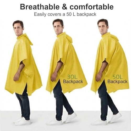 UPSEN Rain Ponchos for Adults, 2 Pcs Reusable Raincoats Coats Jackets Emergency for Women Men with Hood, Yellow — view 5
