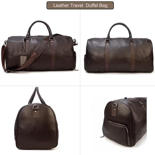 LUUFAN Unisex Leather Travel Duffel Bag Vintage Weekend Bag (Brown-55cm) — view 6