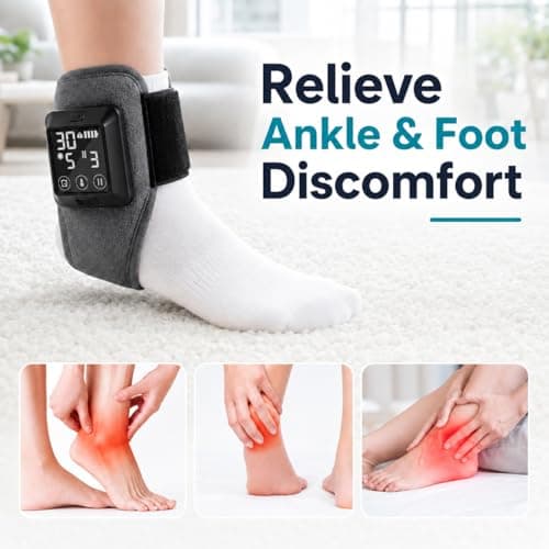 Cordless Heated Foot Ankle Pad with Massage, 4000mAh Rechargeable Heated Ankle Brace with 6 Heat Levels 6 Vibration Modes 6 Time Settings, Adjustable Portable Foot Heat Wrap for Athletes Elderly — view 2
