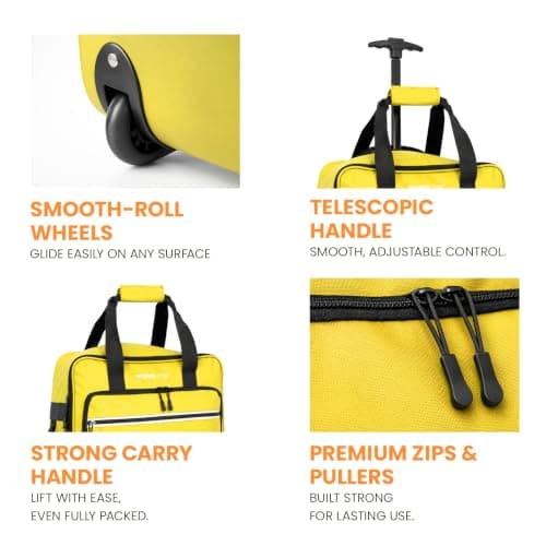 Bordlite EasyJet Underseat Cabin Bag 45x36x20cm – Wheeled Travel Holdall with Trolley Handle – Lightweight Tarp Soft Shell Carry On Luggage – Fits EasyJet Free Bag Allowance - Yellow — view 3