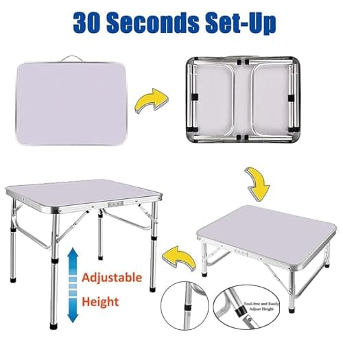 2FT Folding Camping Table with 26cm and 56cm Adjustable Height, Lightweight Portable Camping Tables that Fold up with Carry Handle, Folding Aluminum Picnic Table for Indoor Outdoor Camp Garden Dining — view 4