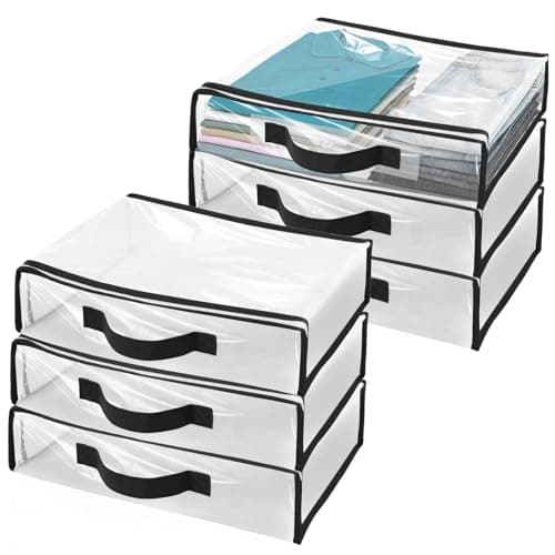 Clear Clothes Storage Bag with Zipper - 6Pcs Foldable Clothes Storage Boxes Wardrobe Storage Organizer Moving Bags with Reinforced Handle Packing Boxes for Moving House Cloth Bedding Duvet Toys