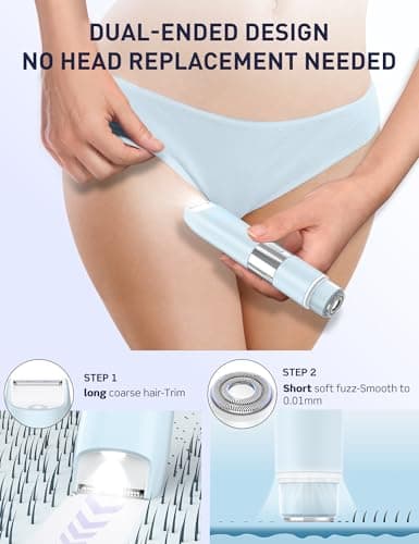 Bikini Trimmer Women 2-in-1 Facial Hair Remover for Women,USB-C Razors Woman,Dual Head Shaver Woman with Light for Intimate,Lady Shavers for Pubic Hair for Lip Underarm Body,Travel Lock,Misty Blue — view 2