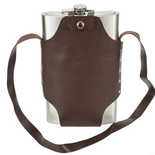 Portable 64oz Metal Hip Flask Wine Pot with Leather Cover for Outdoor Activities Hiking Camping and Travel