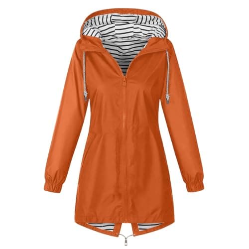 Gkojhj Women's Rain Jacket Lightweight Hooded Long Rain Coat Waterproof Jackets Functional Breathable Windbreaker Jacket Ladies Pack Away Active Outdoor Coats-1 — view 6