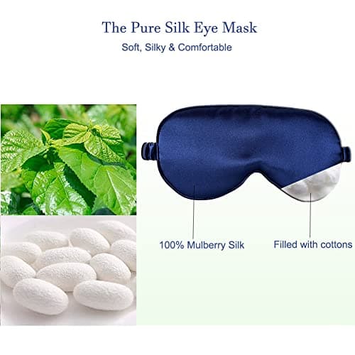 Sleep Mask 100% Mulberry Silk Eye Mask, Blinder for Total Blackout & Zero Pressure,Eye Mask for Sleeping with Travel Pouch & 2 Ear Plugs for Side Sleepers, Men & Women(Blue) — view 2