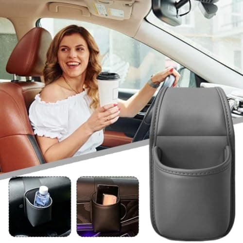 Leather Car Door Storage Pocket Double-layer Compartments Organizer Grey — view 4