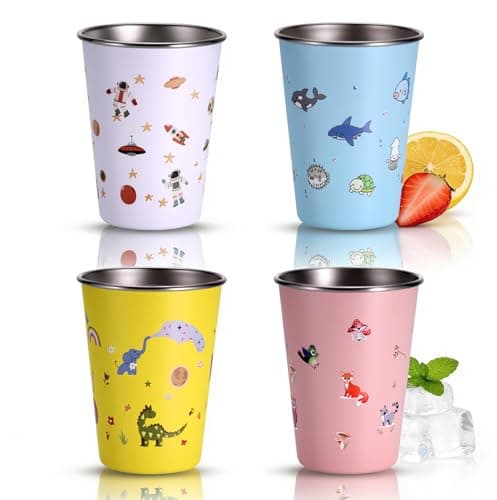 Hejo Set of 4 Stainless Steel Cups for Kids, 350ml Reusable Drinking Cups