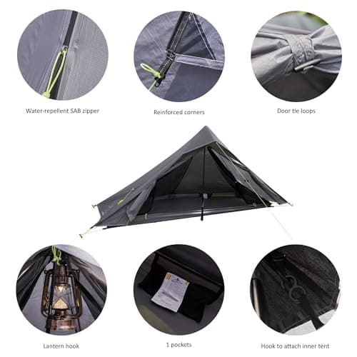 Nature Link Altair One Ultralight Backpacking Tent, 1 Person Trekking Pole Backpacking Tent, Waterproof, Compact, 3 Season, Double Wall Shelter for Backpacking, Camping, Hiking, Trekking — view 3