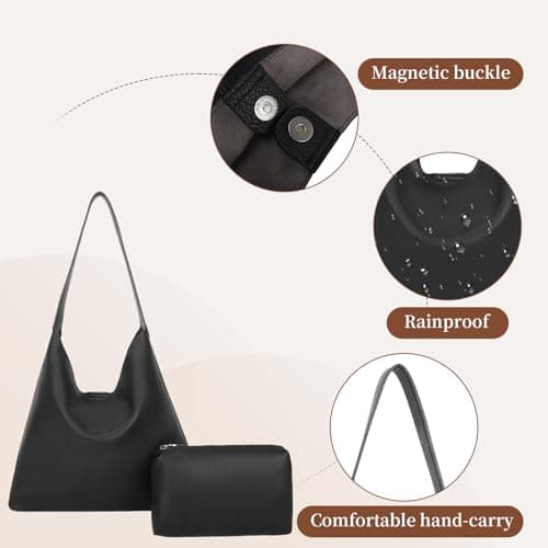 BotaBay Women's Hobo Bag Soft Vegan Leather Shoulder Bag, Large Slouchy Tote Handbag with Matching Pouch, Lightweight Everyday Underarm Bag for Work, Travel & Daily Use, Coffee — view 6