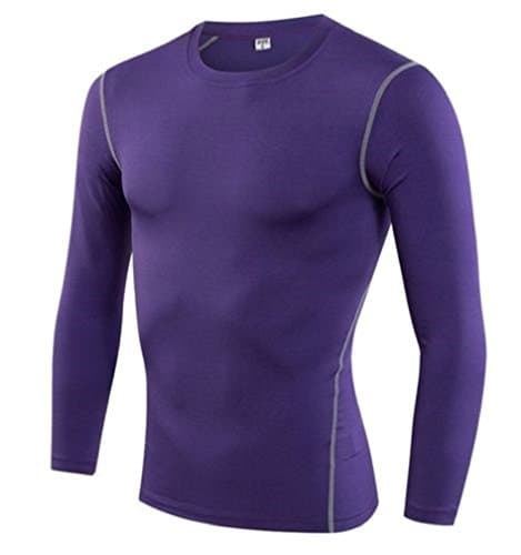 L&L® Compression Mens Long Sleeves Top Shirt Base Layer Thermal Sport Gym Cycling (XXXL, Purple)