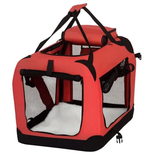 PawHut Foldable Pet Carrier, Cat Carrier for Small Dogs 60 x 42 x 42cm Red