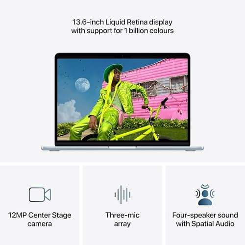 Apple MacBook Air 13-inch Laptop M5 chip with 10-core CPU and 10-core GPU: Built for AI, 13.6-inch Liquid Retina Display, 16GB Unified Memory, 1TB SSD, 12MP Center Stage, Touch ID, Wi-Fi 7; Sky Blue — view 3