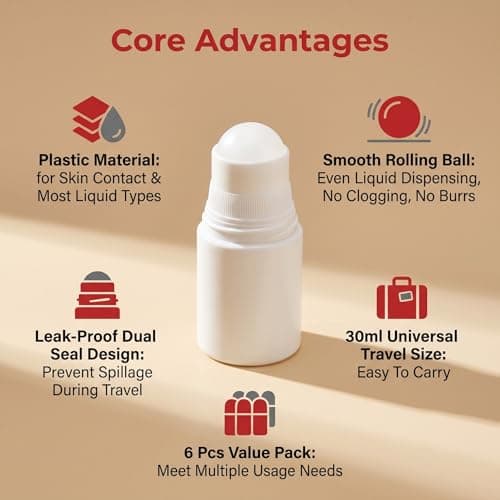 Happyupcity 6Pcs 30ml/1oz White Plastic Roller Bottles Empty Refillable Roll On Bottles Leak-Proof Deodorant Containers Travel Size Rollerball Bottle for DIY Essential Oil Perfumes Balms — view 3