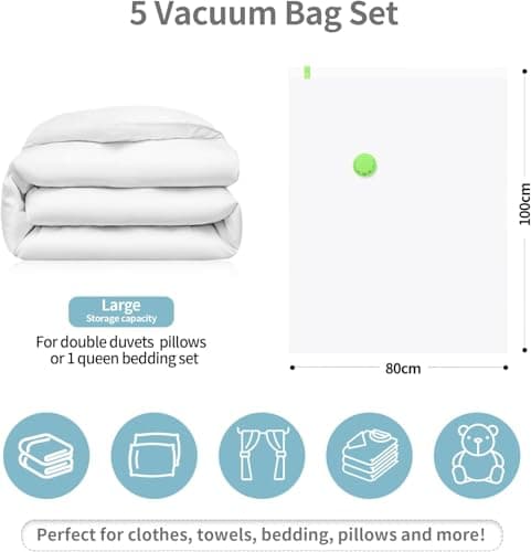HEAVY DUTY 5 VACUUM STORAGE BAGS by Gorilla Bags, Extra Large 100x80cm. Extra Strong 90 Microns. Double Zip Seal & Unique Turbo Valve Keeps Items Compressed For Longer. — view 2