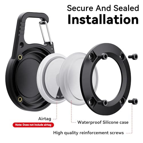 Holder for AirTag, 2-Pack Waterproof Keyring with Apple Airtag, Durable Scratch-Resistant Airtag Keychain Secure Holder with Lock Case Protective Cover Accessories for Keys, Luggage, and More-Black — view 4