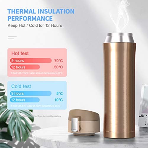 JUMKEET Double Walled Vacuum Flask Thermo,Stainless Steel Insulated Water Bottle | Flask for Hot and Cold Drinks Travel Coffee Mug, Sports Water Bottle (A-Gold) — view 3