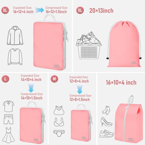 Compression Packing Cubes for Travel, Travel Essentials Luggage Organizer bags for Suitcase, Durable Compression Travel Packing Cubes for Carry on Backpack — view 3