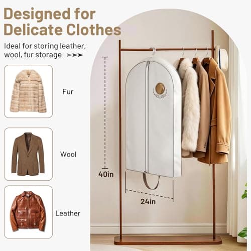 MISSLO 40" Cotton Suit Carriers for Women Breathable Suit Bag Cover with Handles Travel Garment Bag for Jacket, Coat, Dress, Clothes, Beige — view 5