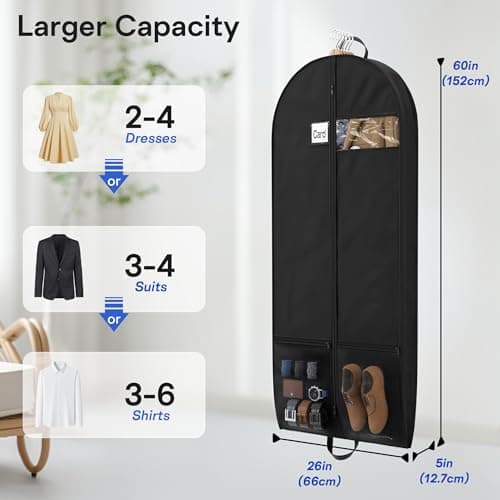 Suit bags for Travel, Dress Bag, Garment Bags for Hanging Clothes, Clothes Covers Protector Bags for Shirts, Coats, Dresses, Cosplay (Black, 2 Pack 60 Inches) — view 2