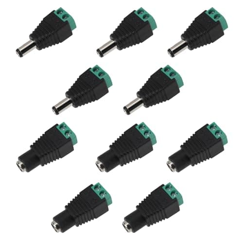 10 Pack 5.5 mm X 2.1mm Connector 12V DC Power Male Female Barrel Jack