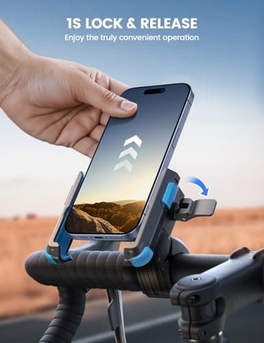 Lamicall Motorcycle Bike Phone Holder - 【1s Quick Release】 Universal Motorbike Phone Mount, Bicycle Handlebar Ends Clamp for iPhone 17 16 15 14 Pro Max Plus Air, Samsung S25 Ultra, All Phones - Blue — view 3