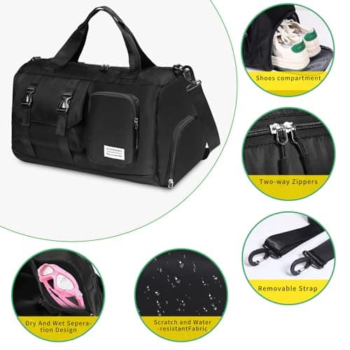 Sports Gym Bag Duffle Bag with Shoes Compartment, Weekend Travel Bag Overnight Bag for Men and Women (Black) — view 3