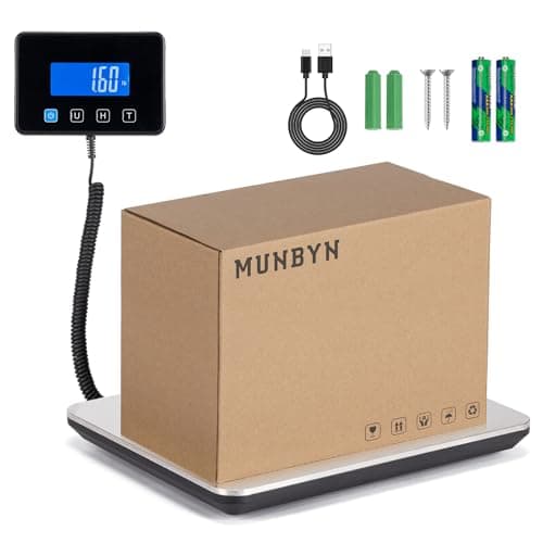 MUNBYN Shipping Scale, 200kg/440lb/1.8oz Digital Postal Scale for Packages with Hold/Tare Function, Backlit LCD, Battery & Cable Included, Postage Scale for Small Business,Packages,Luggage,Home Use