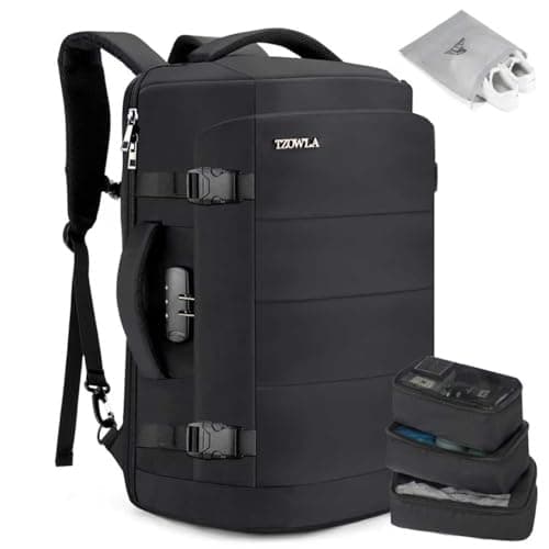 Tzowla Travel Laptop Backpack Cabin Size 40L Mens Womens,Carry on Large Capacity Anti Theft Backpacks for Travelling with USB Charging Port,Business Causal Daypack Bag Fits 17.3Inch Laptop,Black