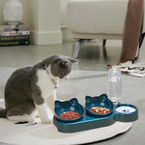 3-In-1 Cat Food and Water Bowl Set, Raised Cat Bowls With Stand, Double Cat Bowls with Water Dispenser for Pet, Food and Water Feeder for Small Medium Dogs Cats (Pink) — view 6