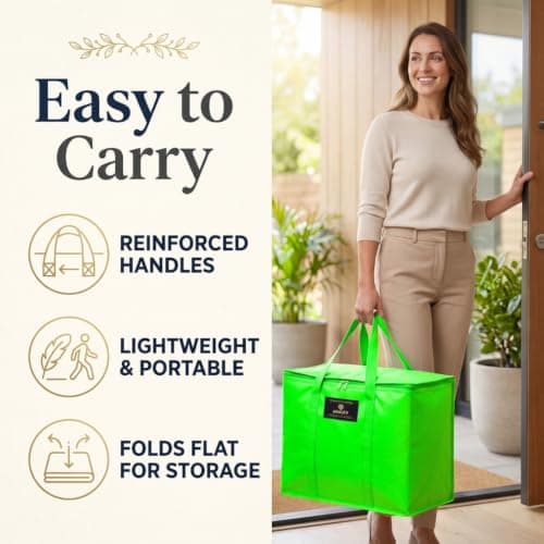 Adalex Global 26L Cool Bag Cooler Bag and Cooler Box, Insulated Food Delivery for Uber Eats, Thermal for Hot and Frozen Food, Picnic and Grocery Delivery, Freezer Shopping (22x30x40cm 26l Green, XL) — view 3