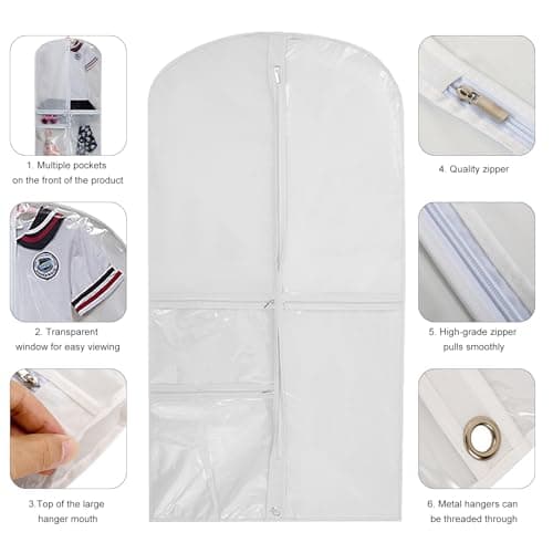 50.4" Hanging Garment Bag with 3 Zipper Pockets, Waterproof Clothes Covers, Hanging Dress Bags with 4 Zipper Pockets, Foldable Travel Garment Bag for Dancers Kids Women (White) — view 3